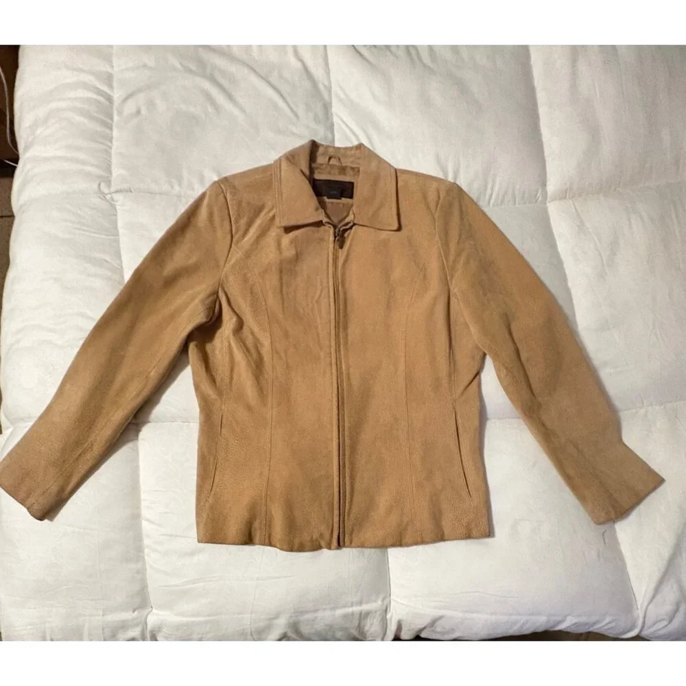 VTG Siena Womens Tan Suede Leather Jacket Full-Zip Collared 1990s Vintage L - Picture 2 of 12